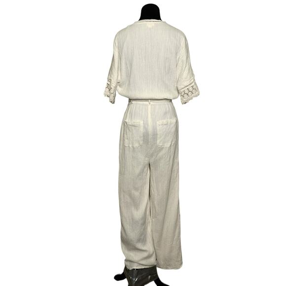 Louise Misha creamy white linen short sleeves boho jumpsuit size 40 - Medium - Picture 16 of 16
